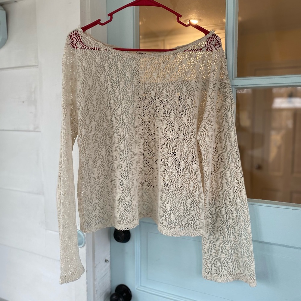 Cream long sleeve lace top